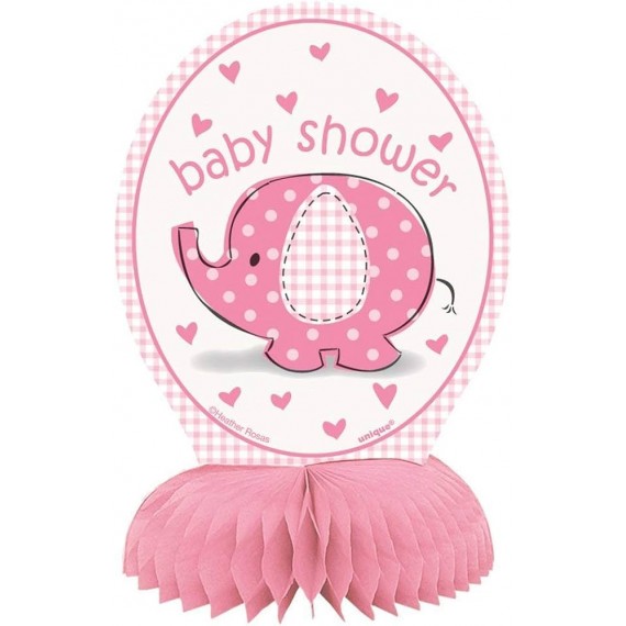 Dekoracja papierowa na stół Baby Shower - słonik, jasno różowa, 15 cm