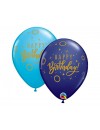 Balon lateksowy QL "Happy Birthday - Dots & Sprinkles", pastel granatowy i niebieski