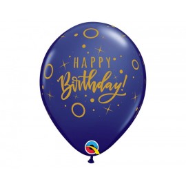 Balon lateksowy QL "Happy Birthday - Dots & Sprinkles", pastel granatowy i niebieski