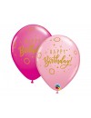 Balon lateksowy QL "Happy Birthday - Dots & Sprinkles", pastel różowy i magenta