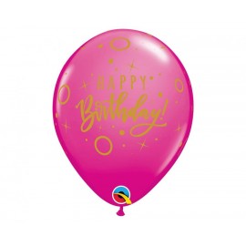 Balon lateksowy QL "Happy Birthday - Dots & Sprinkles", pastel różowy i magenta