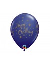 Balon lateksowy QL "Happy Birthday - Elegant Sparkles & Swirls", pastel granatowy