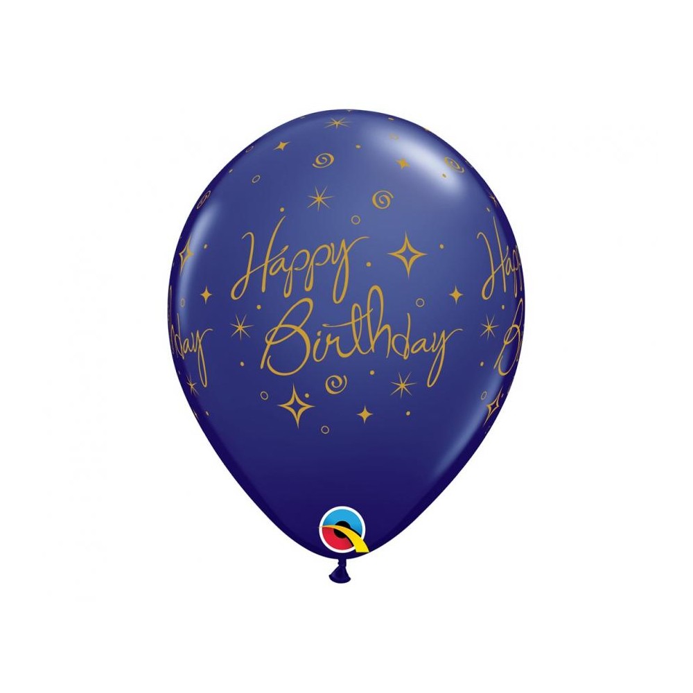 Balon lateksowy QL "Happy Birthday - Elegant Sparkles & Swirls", pastel granatowy