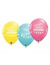 Balon lateksowy QL " Happy Birthday Pennants & Dots",pastel mix