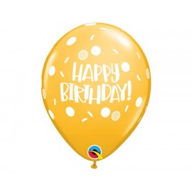 Balon lateksowy QL "Happy Birthday - Dots & Sprinkles",pastel mix