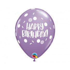 Balon lateksowy QL "Happy Birthday - Dots & Sprinkles",pastel mix