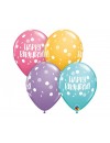 Balon lateksowy QL "Happy Birthday - Dots & Sprinkles",pastel mix