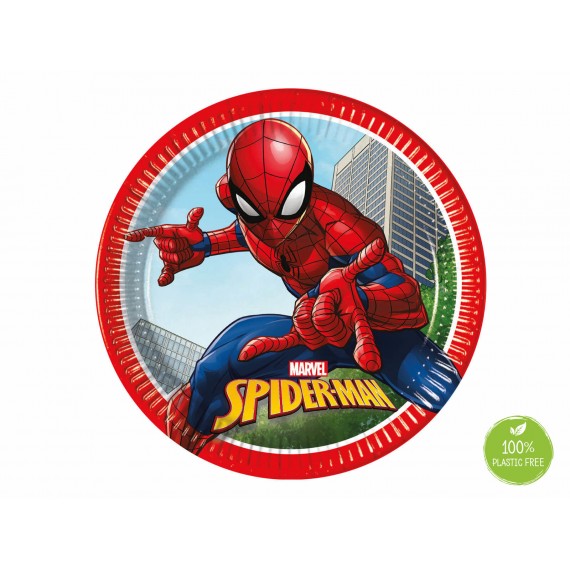 Talerzyki papierowe Spiderman Crime Fighter, 23 cm, 8 szt. (plastic-free)