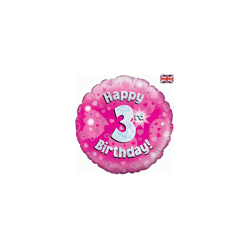 Balon foliowy okrągły Happy birthday cyfra 3 różowy18"