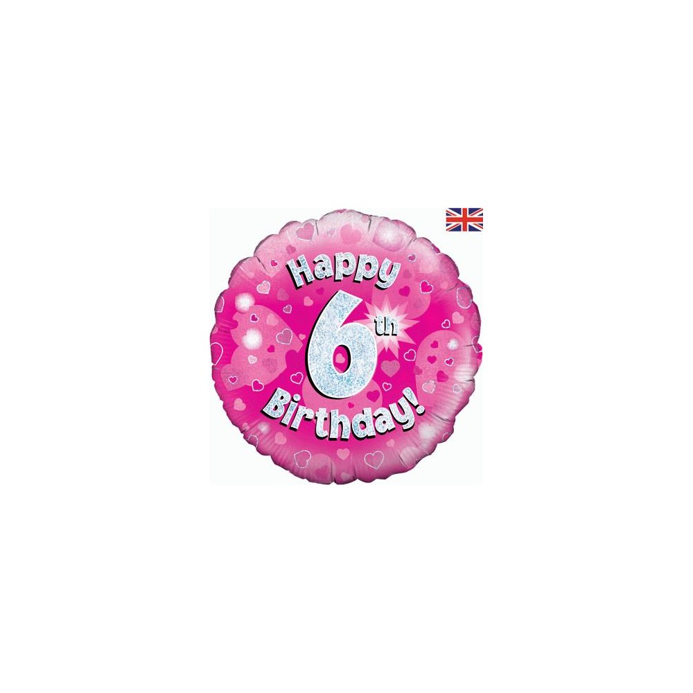 Balon foliowy okrągły Happy birthday cyfra 6 różowy18"