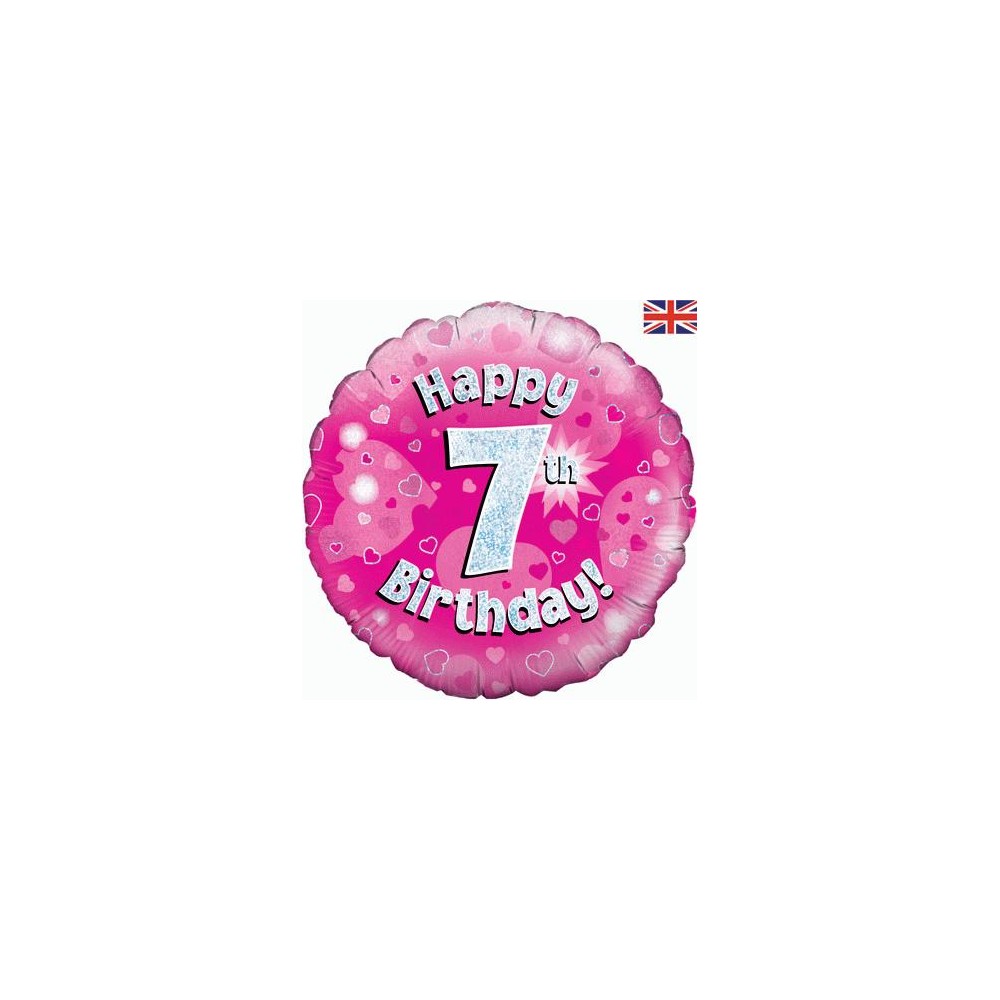 Balon foliowy okrągły Happy birthday cyfra 7 różowy18"