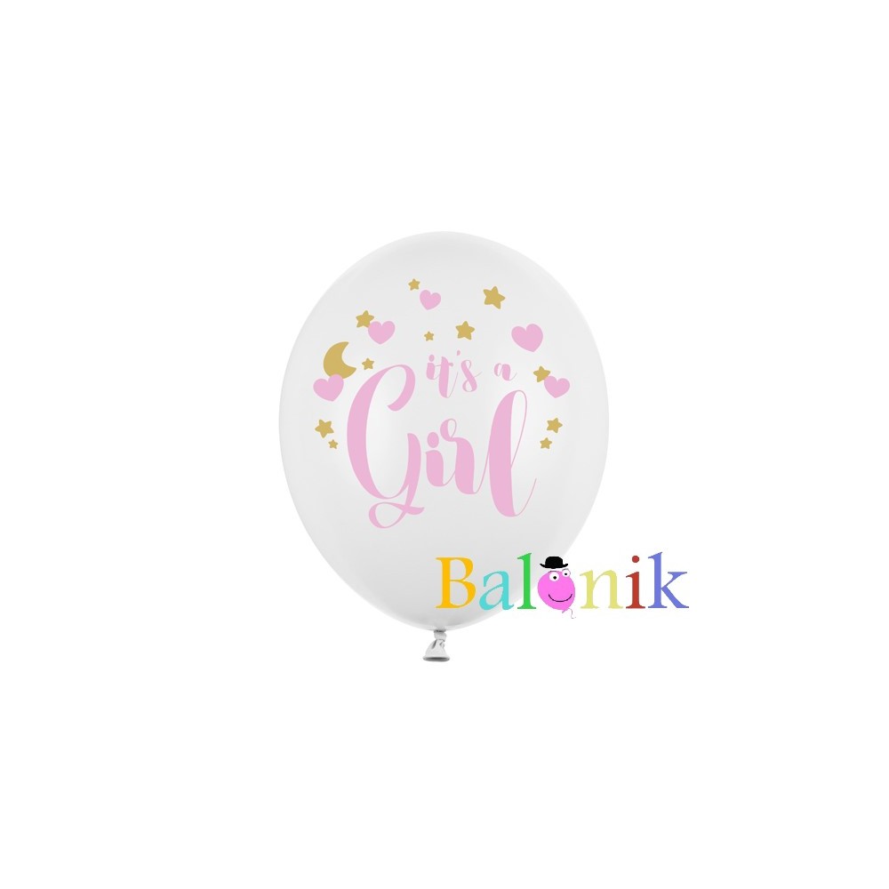 Balon lateksowy biały z nadrukiem - it's a girl / dziewczynka