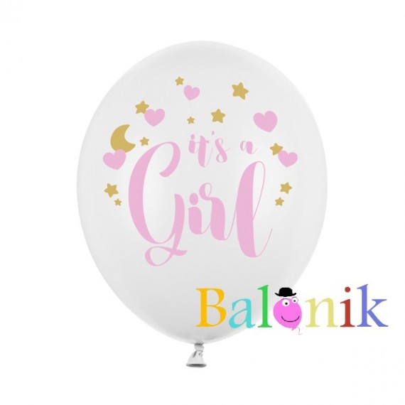 Balon lateksowy biały z nadrukiem - it's a girl / dziewczynka