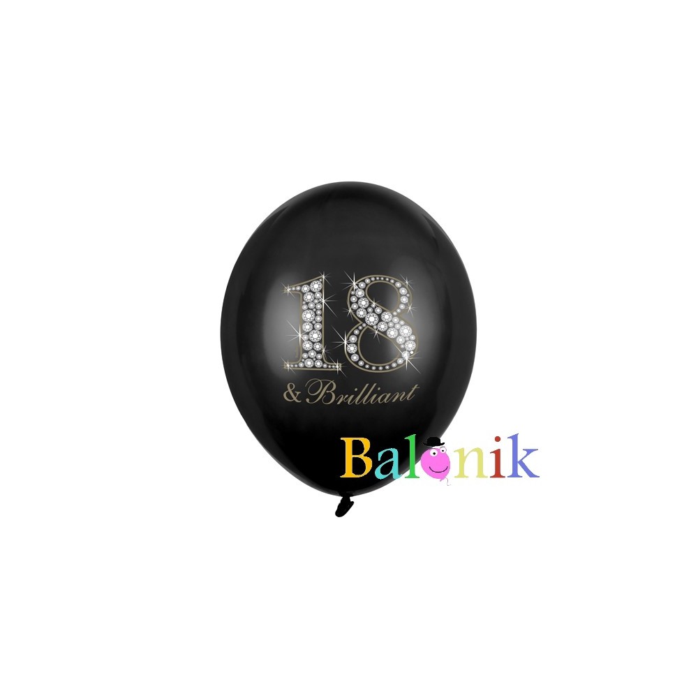 Balon lateksowy czarny z nadrukiem - 18 & Brilliant