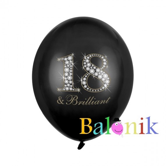 Balon lateksowy czarny z nadrukiem - 18 & Brilliant