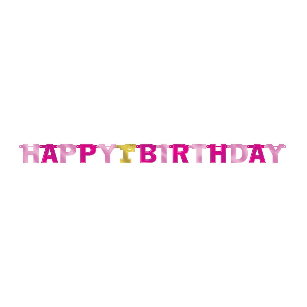 Baner "Happy 1st Birthday", różowa, 2,13m