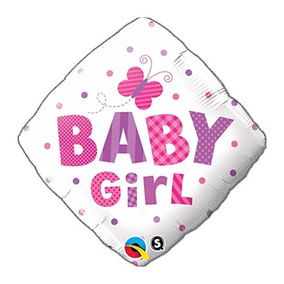 Balon foliowy romb "Baby girl " motyl różowy