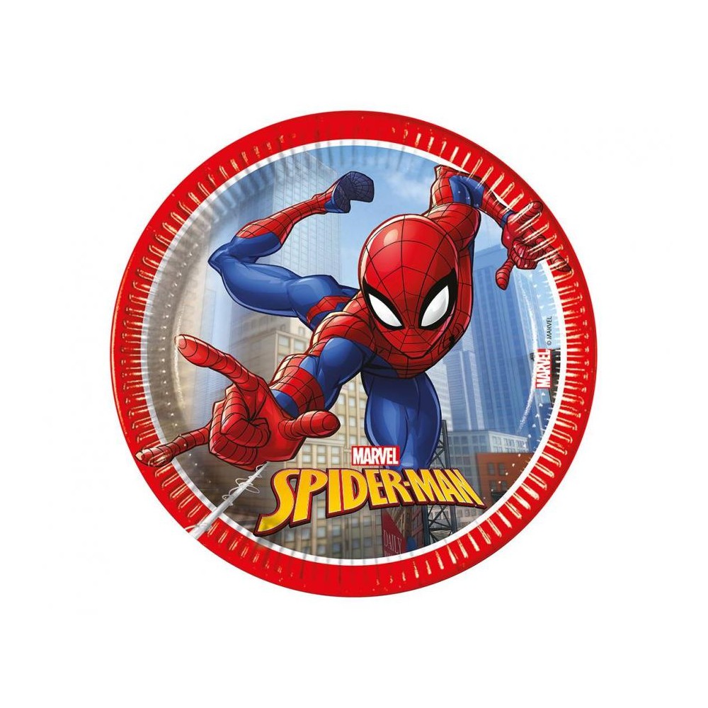 Talerzyki papierowe Spiderman Crime Fighter, 20cm, 8 szt. (plastic-free)