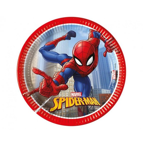 Talerzyki papierowe Spiderman Crime Fighter, 20cm, 8 szt. (plastic-free)