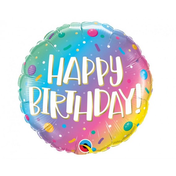 Balon foliowy okrągły - happy birthday ombre dots 18" QL